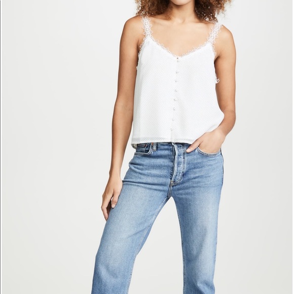 BB Dakota Tank Polkadot Lace Floral White Blouse - Picture 4 of 6